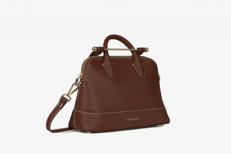 Chocolate Strathberry Dome Mini With Stitch Top Handle Bag | UK JRLT-64892