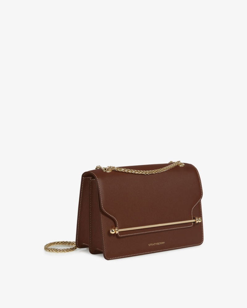 Chocolate Strathberry East/West With Stitch Shoulder Bag | UK GFBH-20475