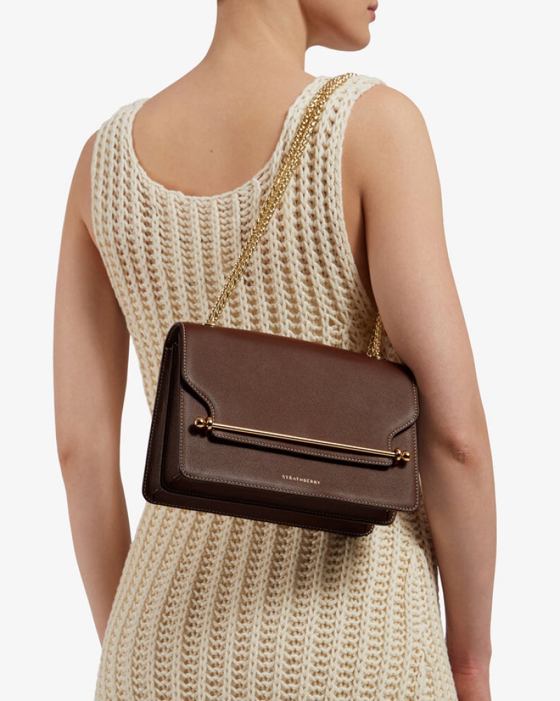 Chocolate Strathberry East/West With Stitch Shoulder Bag | UK GFBH-20475