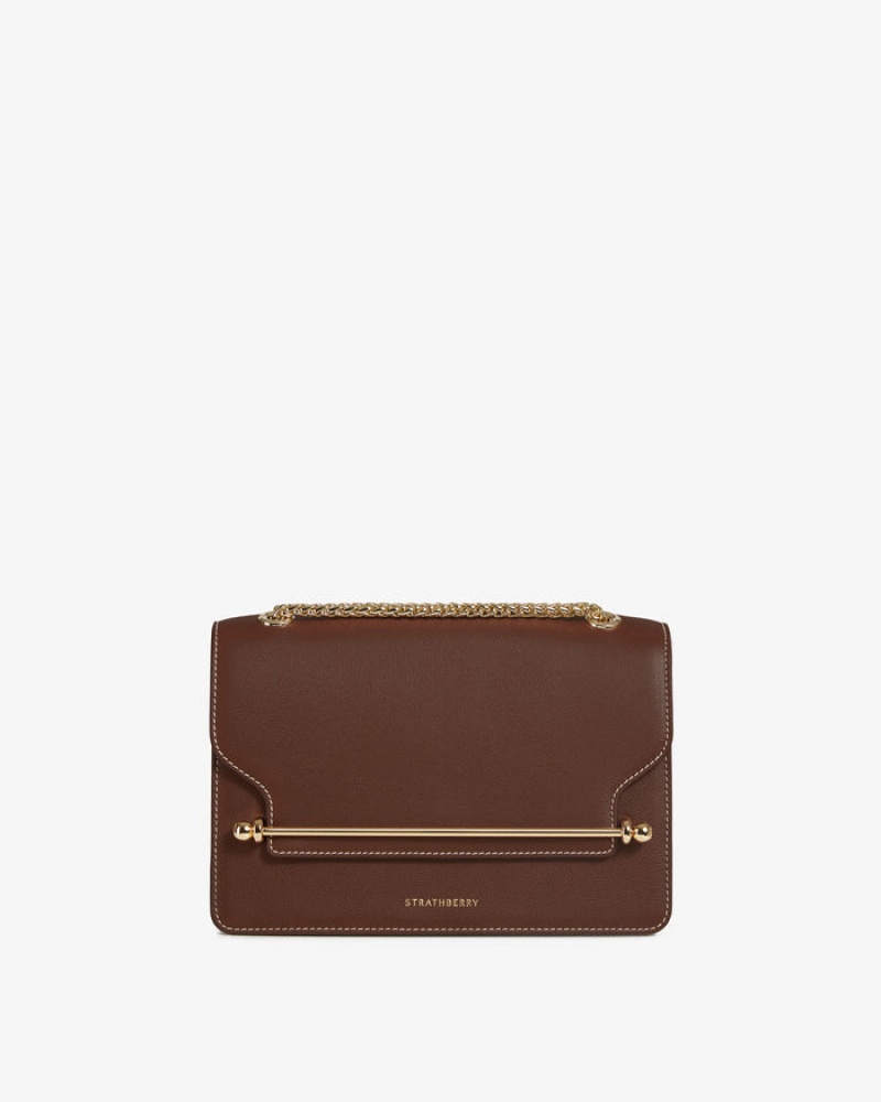 Chocolate Strathberry East/West With Stitch Shoulder Bag | UK GFBH-20475