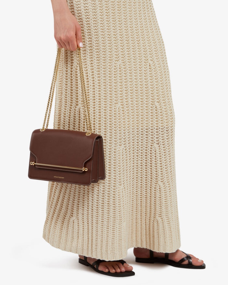 Chocolate Strathberry East/West With Stitch Shoulder Bag | UK GFBH-20475