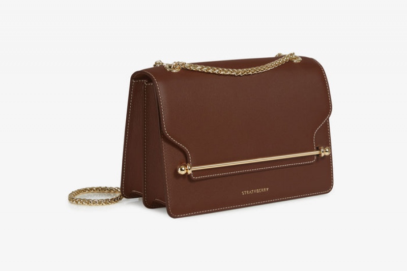 Chocolate Strathberry East/West With Stitch Shoulder Bag | UK GFBH-20475