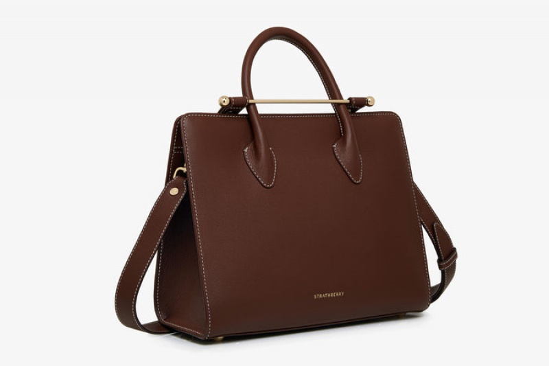 Chocolate Strathberry The Midi Tote With Stitch Crossbody Bag | UK DFPU-31602