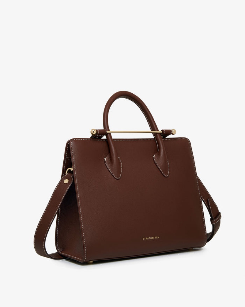 Chocolate Strathberry The Midi Tote With Stitch Top Handle Bag | UK IYDF-83140