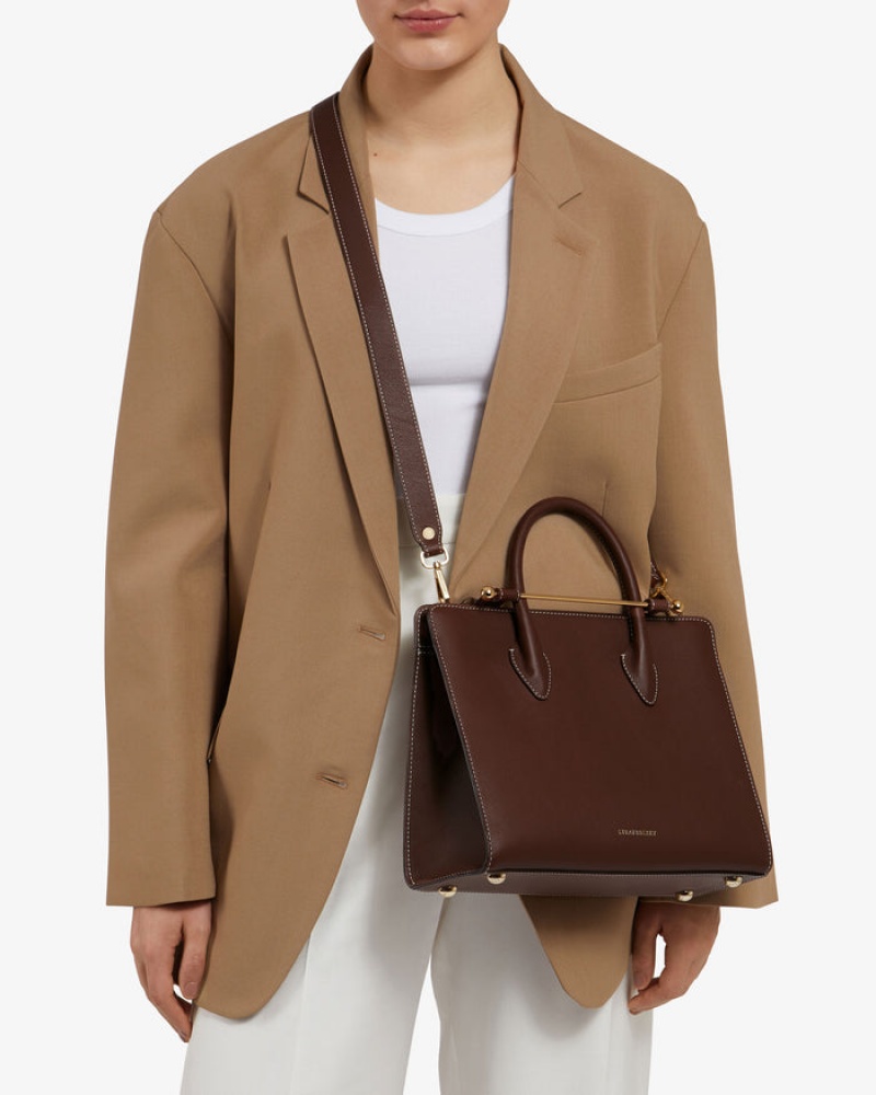 Chocolate Strathberry The Midi Tote With Stitch Top Handle Bag | UK IYDF-83140