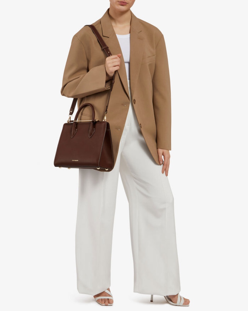 Chocolate Strathberry The Midi Tote With Stitch Top Handle Bag | UK IYDF-83140