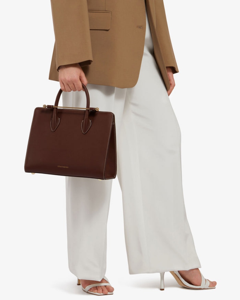 Chocolate Strathberry The Midi Tote With Stitch Top Handle Bag | UK IYDF-83140