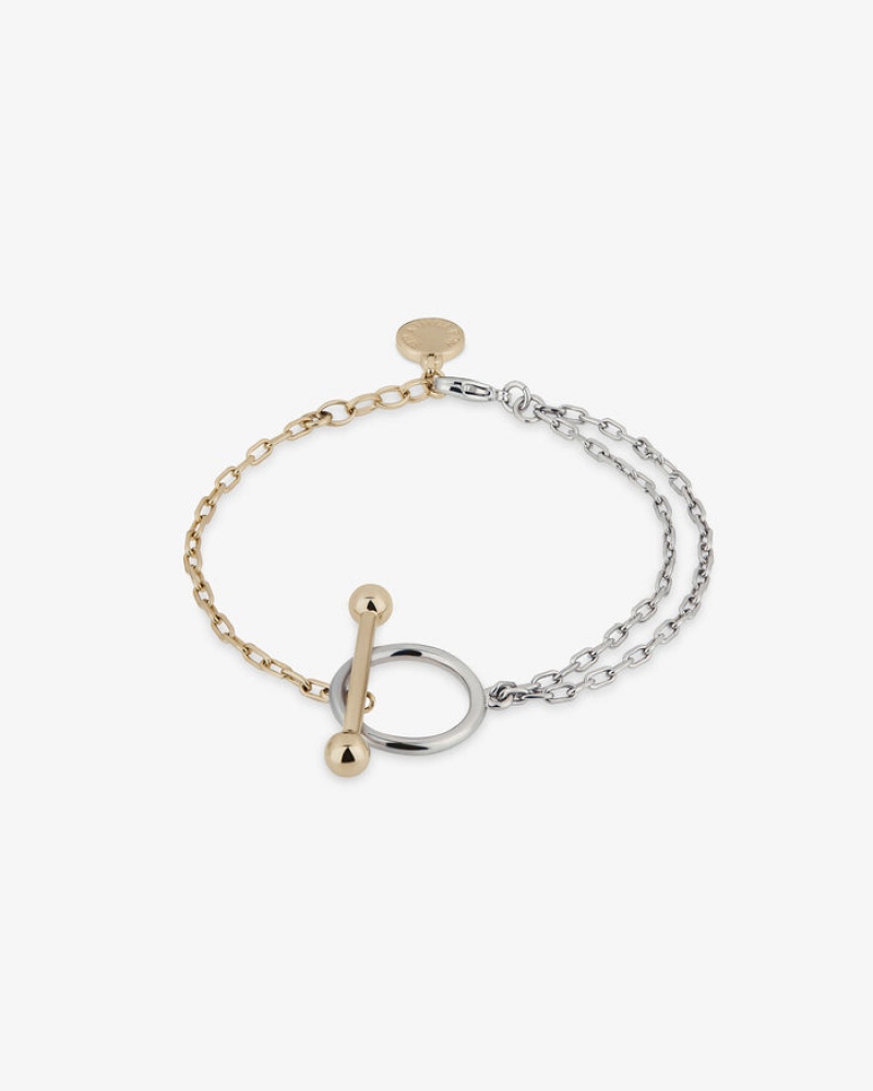 Gold Silver Strathberry T Bar Dual Chain Bracelet | UK MQBW-76301