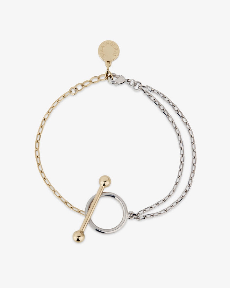 Gold Silver Strathberry T Bar Dual Chain Bracelet | UK MQBW-76301