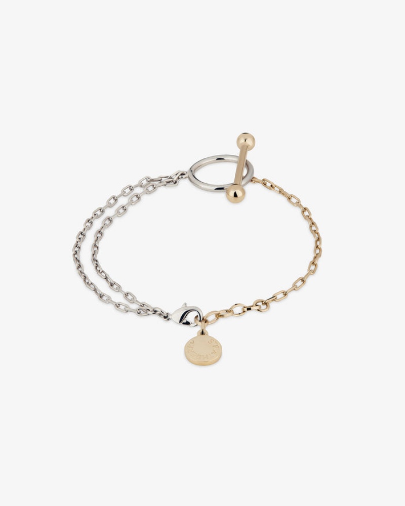 Gold Silver Strathberry T Bar Dual Chain Bracelet | UK MQBW-76301