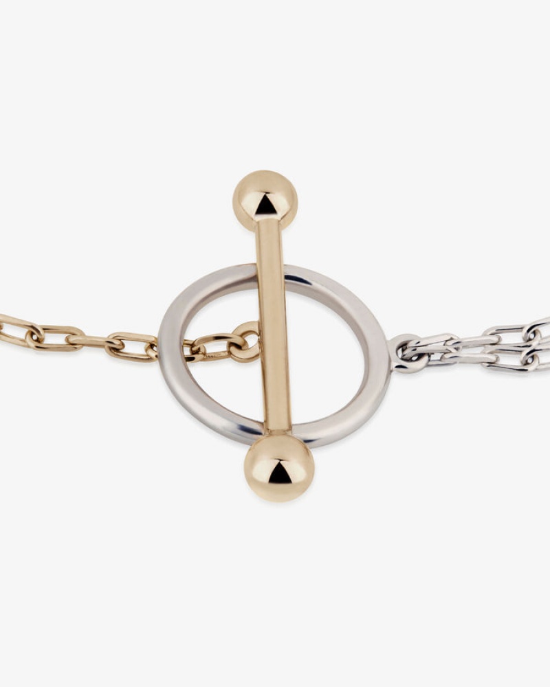 Gold Silver Strathberry T Bar Dual Chain Bracelet | UK MQBW-76301