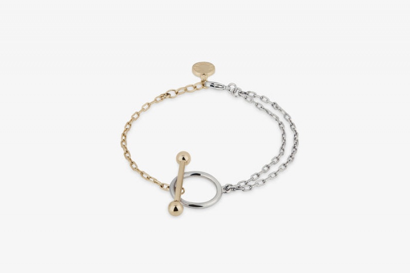 Gold Silver Strathberry T Bar Dual Chain Bracelet | UK MQBW-76301