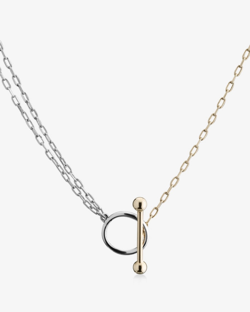 Gold Silver Strathberry T Bar Dual Chain Necklace | UK CQML-83697