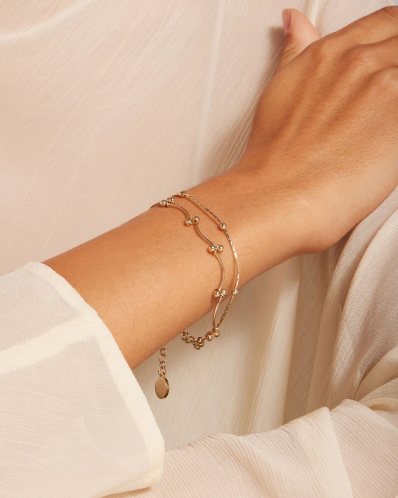 Gold Strathberry Crescent Double Chain Bracelet | UK OELB-89762