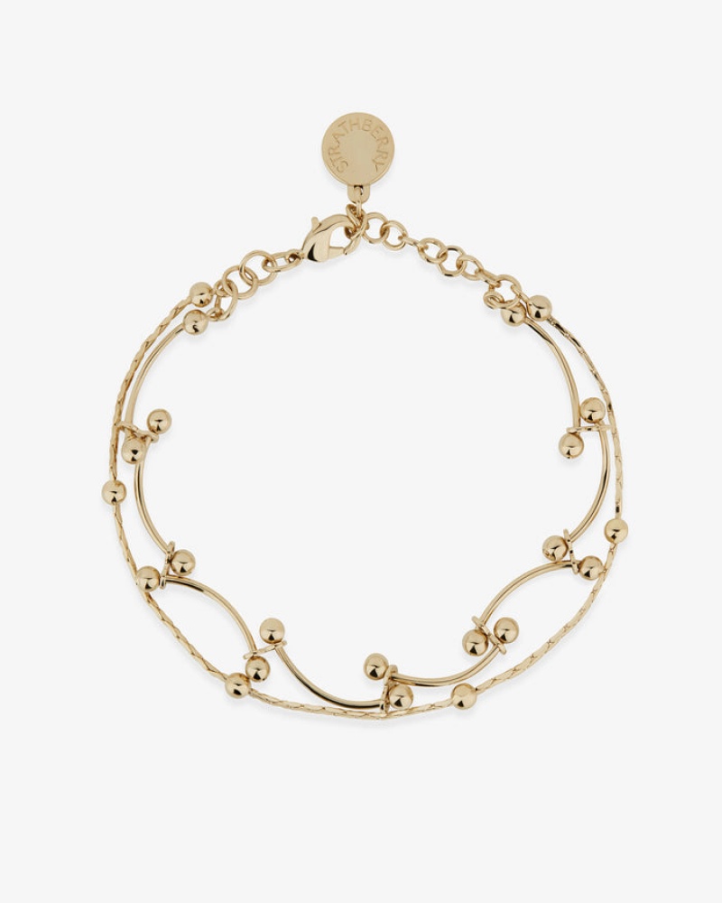 Gold Strathberry Crescent Double Chain Bracelet | UK OELB-89762