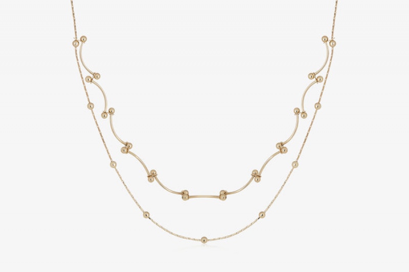 Gold Strathberry Crescent Double Chain Necklace | UK EWHB-87360