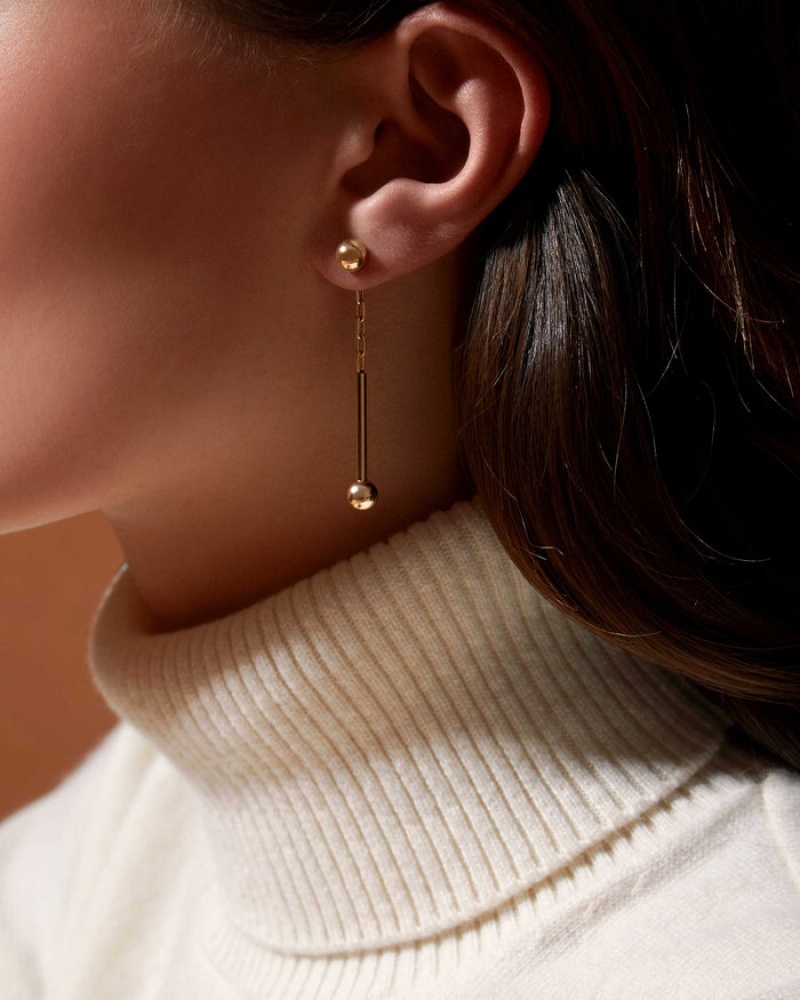 Gold Strathberry Music Bar Drop Earrings | UK MZJP-92548