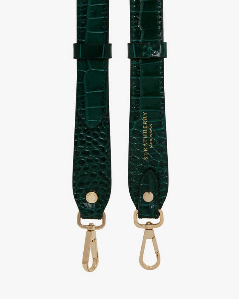 Green Strathberry Adjustable Leather Croc-Embossed Leather Bag Strap | UK ZCGH-16430