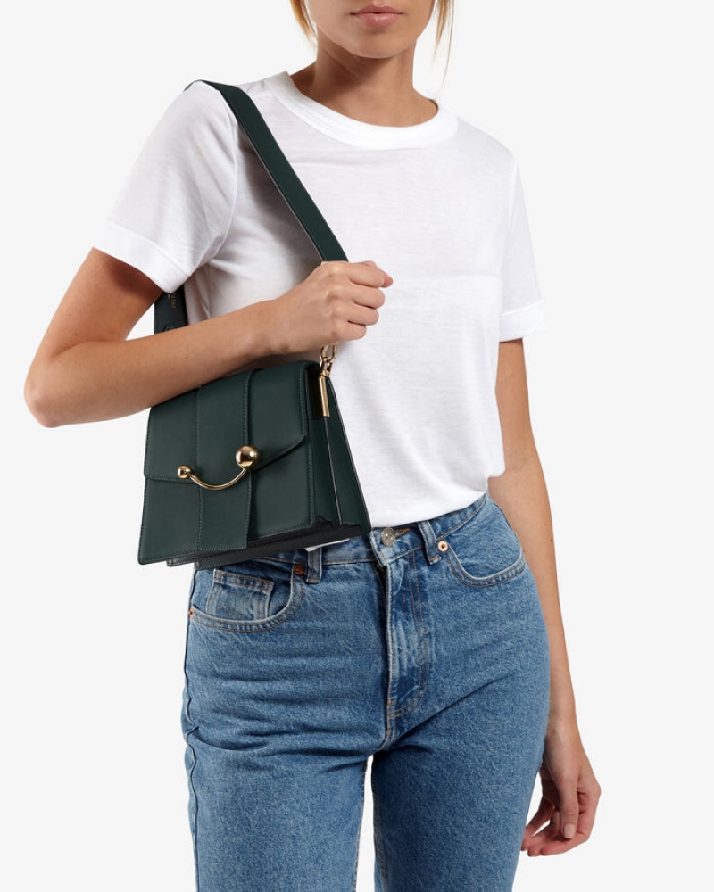 Green Strathberry Box Crescent Crossbody Bag | UK QGCP-72946