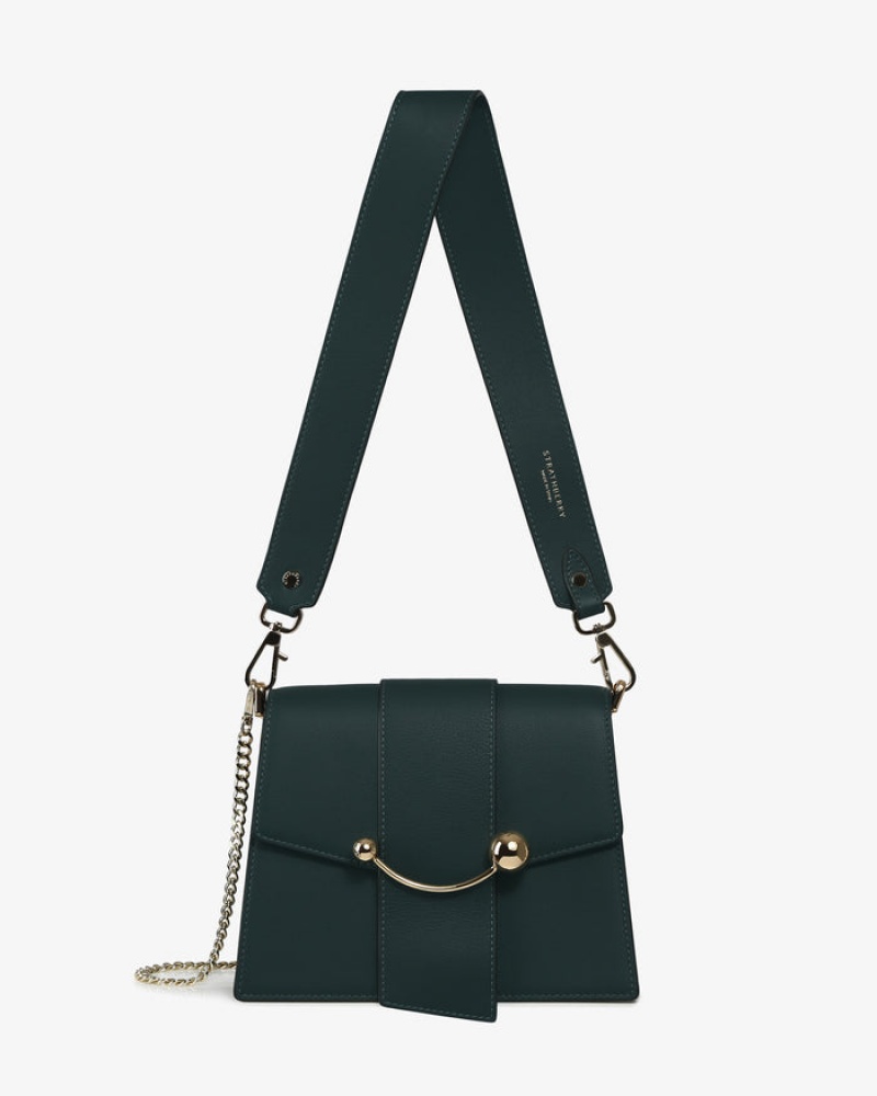 Green Strathberry Box Crescent Crossbody Bag | UK QGCP-72946