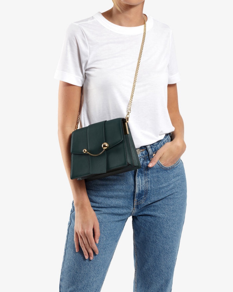 Green Strathberry Box Crescent Crossbody Bag | UK QGCP-72946