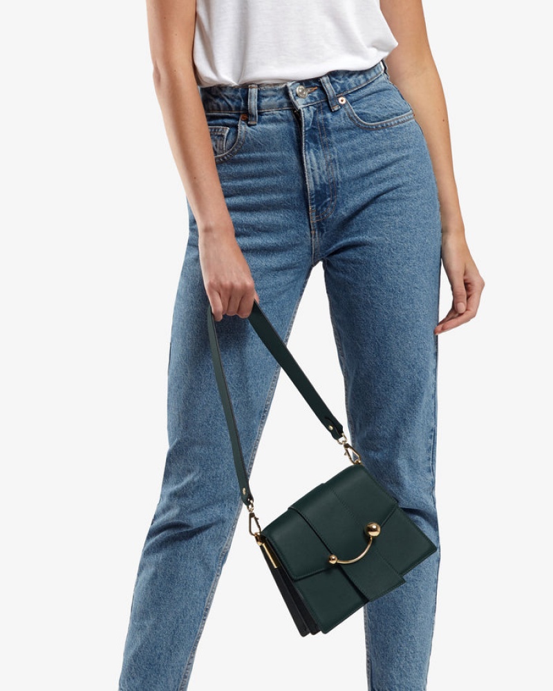 Green Strathberry Box Crescent Crossbody Bag | UK QGCP-72946