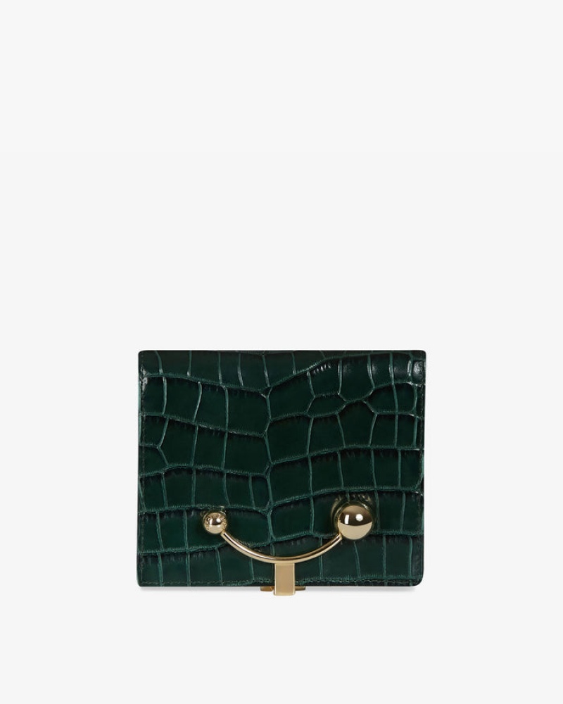 Green Strathberry Crescent Croc-Embossed Leather Wallet | UK IPHV-29574