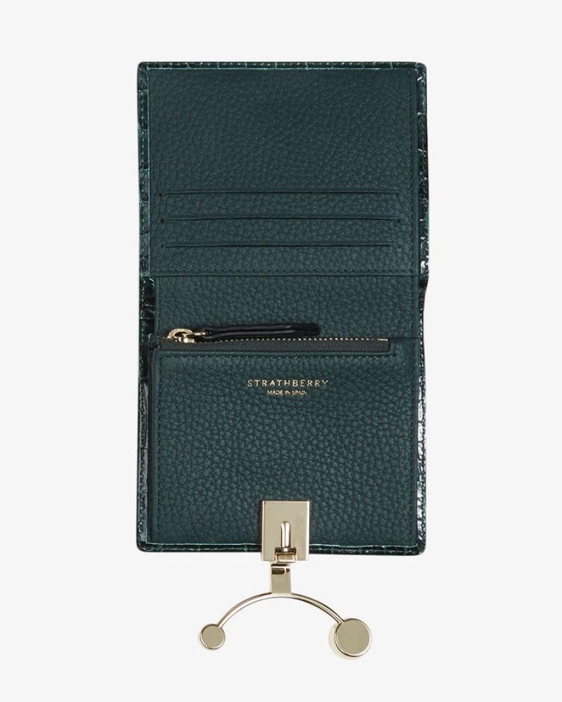 Green Strathberry Crescent Croc-Embossed Leather Wallet | UK IPHV-29574