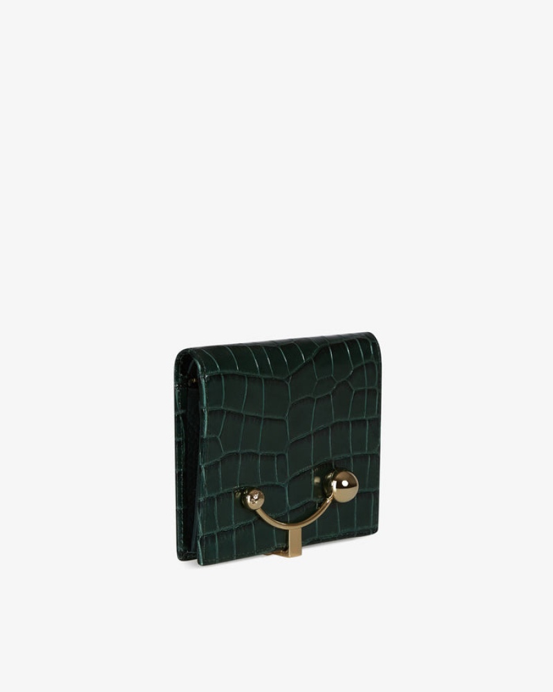 Green Strathberry Crescent Croc-Embossed Leather Wallet | UK IPHV-29574