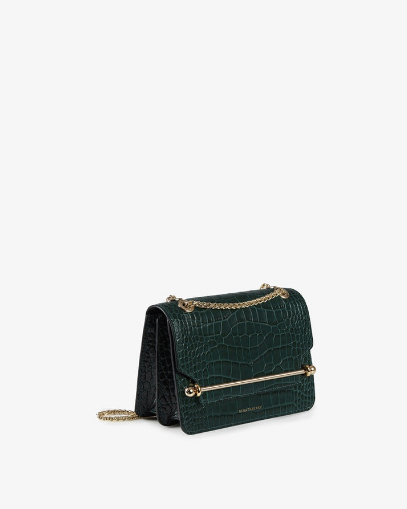 Green Strathberry East/West Croc-Embossed Leather Mini Bag | UK OYHP-39046