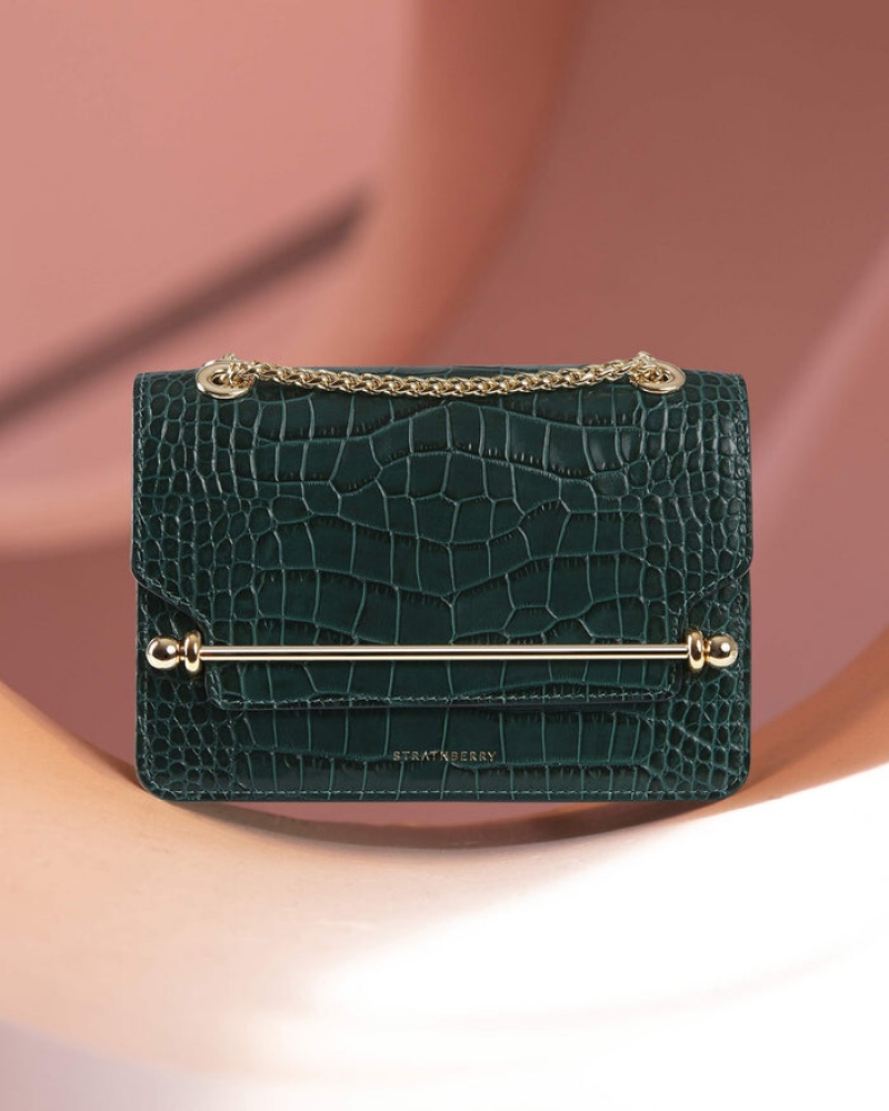 Green Strathberry East/West Croc-Embossed Leather Mini Bag | UK OYHP-39046