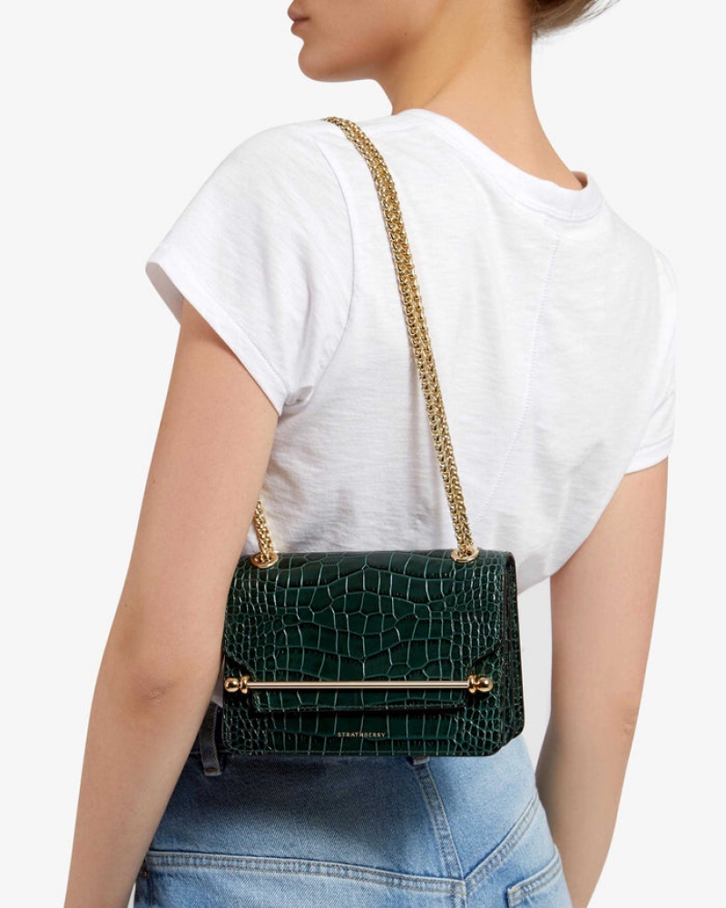 Green Strathberry East/West Croc-Embossed Leather Mini Bag | UK OYHP-39046