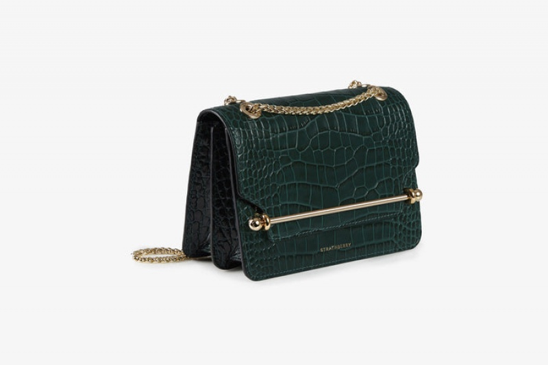 Green Strathberry East/West Croc-Embossed Leather Mini Bag | UK OYHP-39046