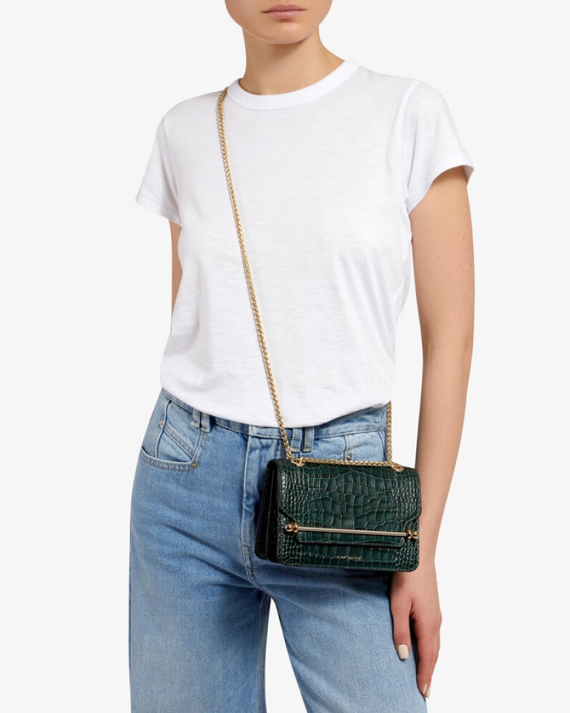 Green Strathberry East/West Mini Croc-Embossed Leather Shoulder Bag | UK WCPQ-80792