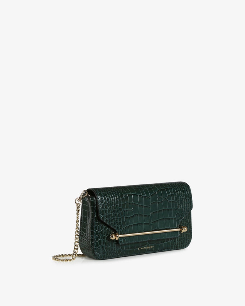 Green Strathberry East/West Omni Croc-Embossed Leather Shoulder Bag | UK AFVZ-05147