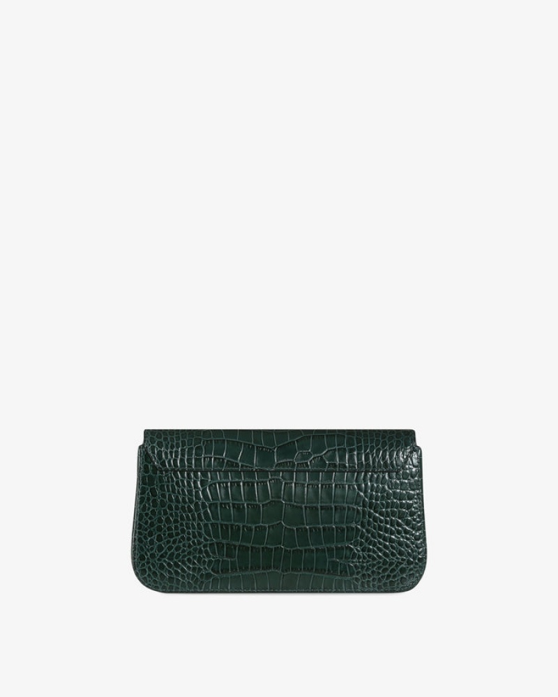 Green Strathberry East/West Omni Croc-Embossed Leather Shoulder Bag | UK AFVZ-05147