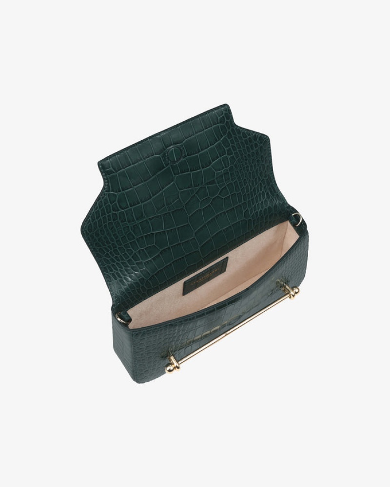 Green Strathberry East/West Omni Croc-Embossed Leather Shoulder Bag | UK AFVZ-05147