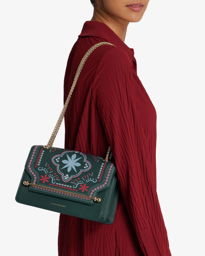 Green Strathberry East/West Shoulder Bag | UK GUYD-76501