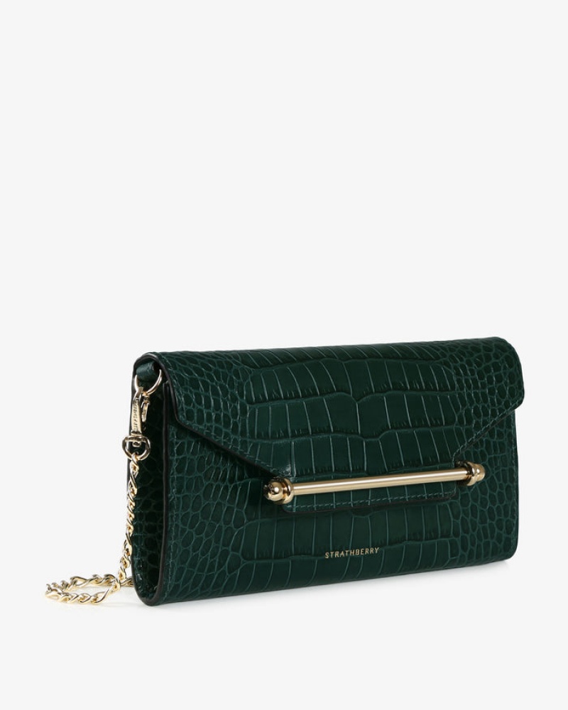 Green Strathberry Multrees Chain Croc-Embossed Leather Wallet | UK FUAX-32815