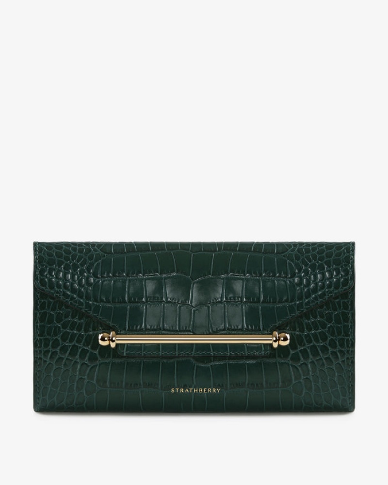 Green Strathberry Multrees Chain Croc-Embossed Leather Wallet | UK FUAX-32815