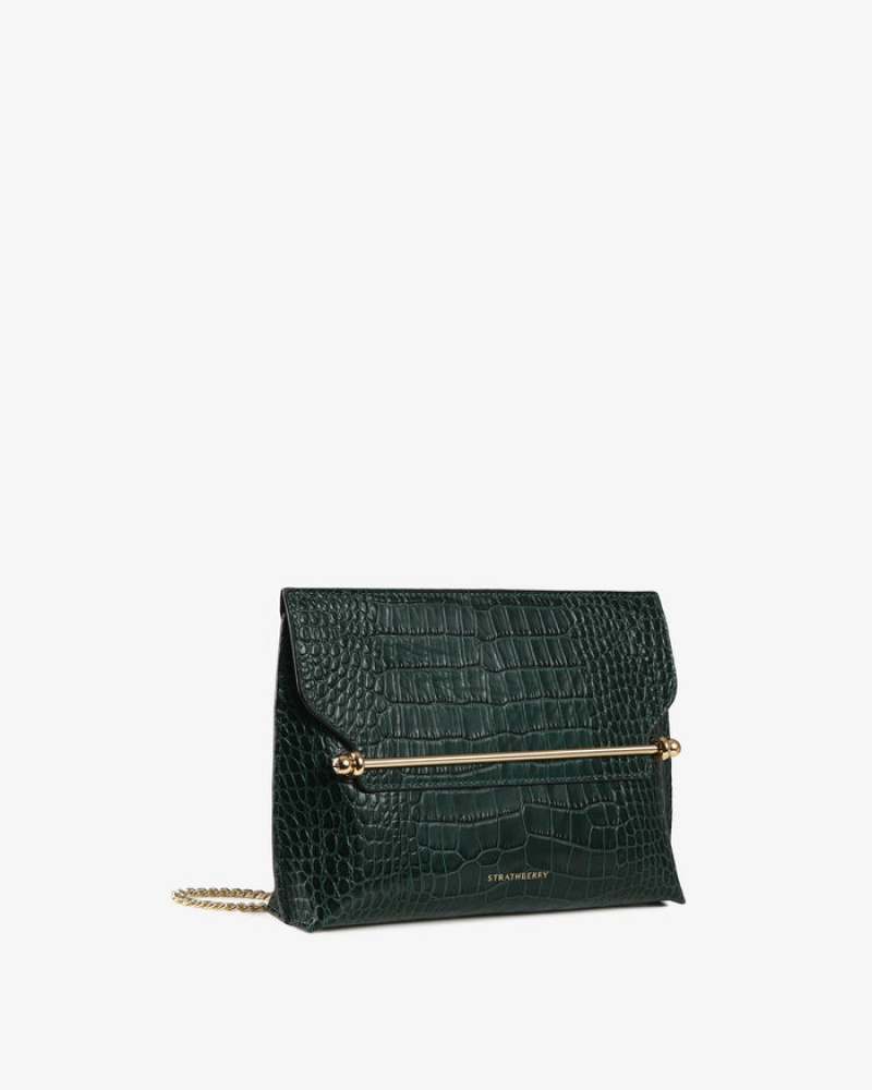 Green Strathberry Stylist Croc-Embossed Leather Crossbody Bag | UK DWMP-20849