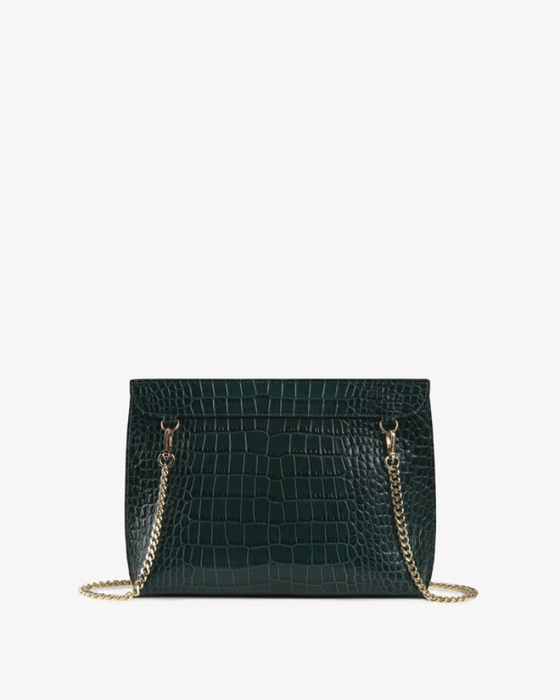 Green Strathberry Stylist Croc-Embossed Leather Clutch Bag | UK HWAJ-20587