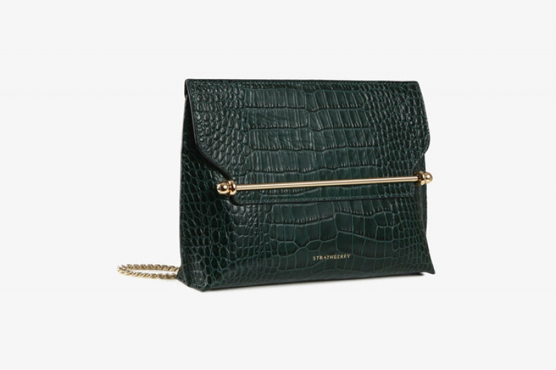 Green Strathberry Stylist Croc-Embossed Leather Clutch Bag | UK HWAJ-20587