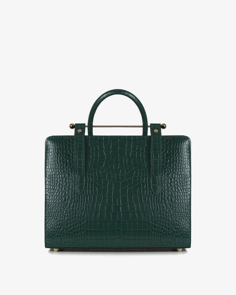 Green Strathberry The Midi Tote Croc-Embossed Leather Crossbody Bag | UK LJDY-25893