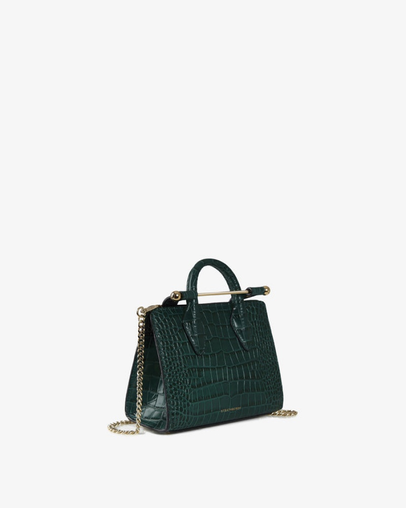 Green Strathberry The Nano Tote Croc-Embossed Leather Mini Bag | UK CRGI-43980