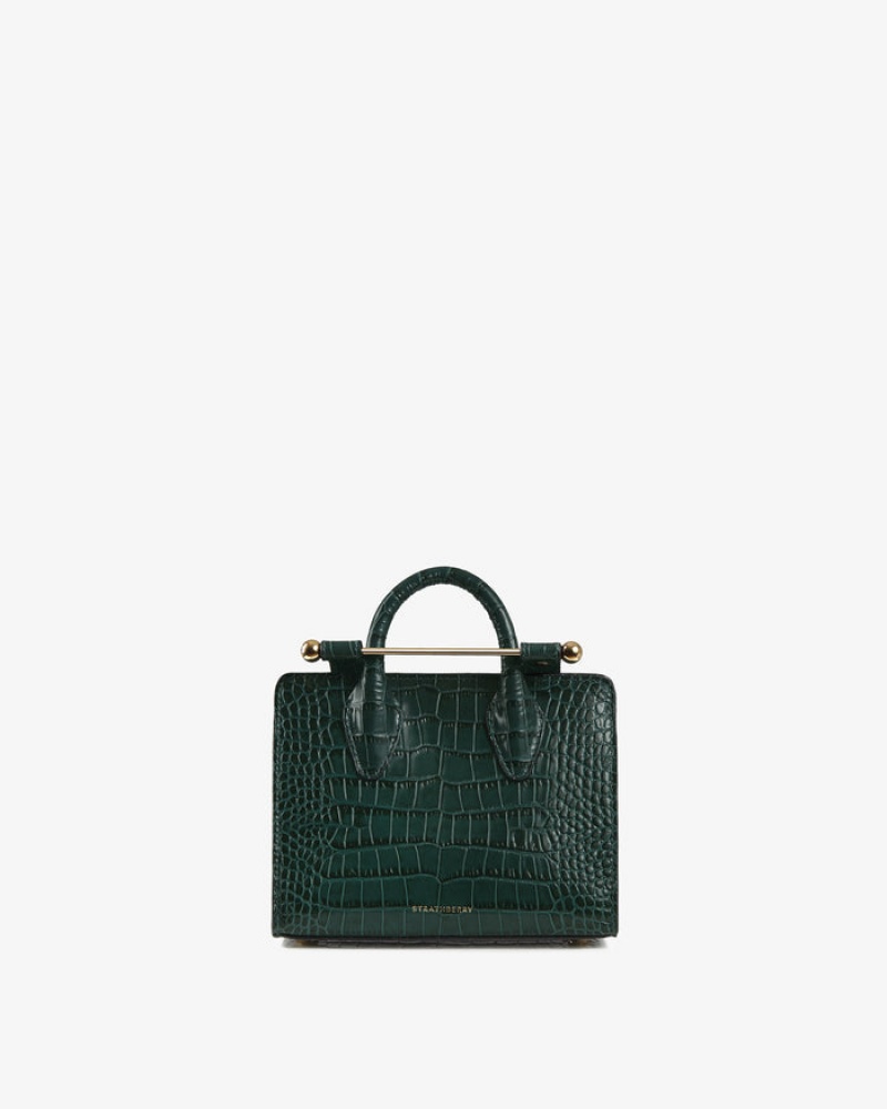 Green Strathberry The Nano Tote Croc-Embossed Leather Mini Bag | UK CRGI-43980