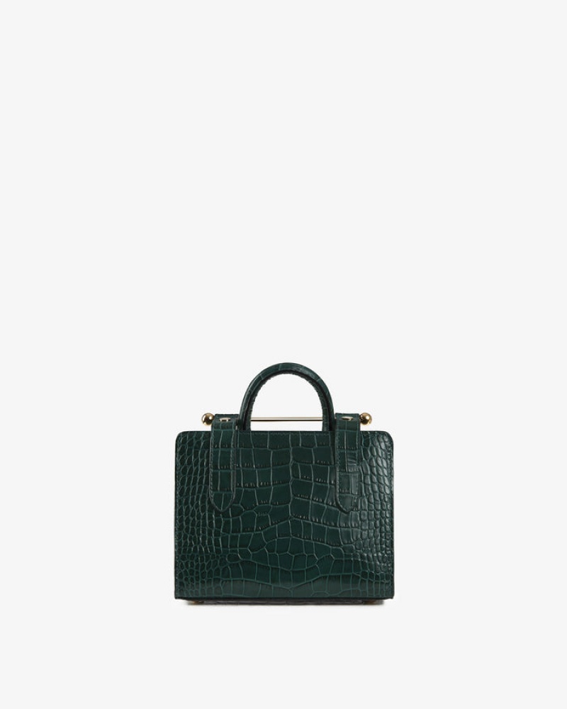 Green Strathberry The Nano Tote Croc-Embossed Leather Mini Bag | UK CRGI-43980