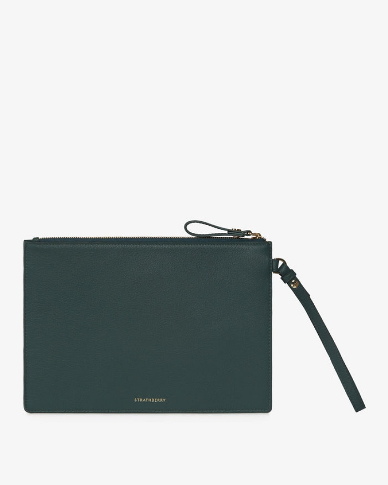 Green Strathberry Wristlet Clutch Bag | UK EGBX-93408