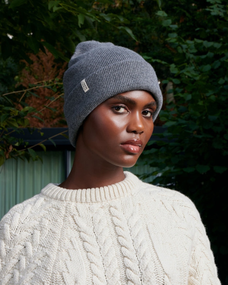 Grey Strathberry Cashmere Ribbed Beanie | UK NDFB-97610