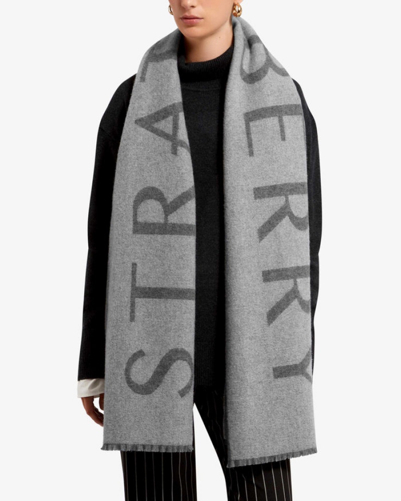 Grey Strathberry Cashmere Wool Logo Scarf | UK MLPE-91632